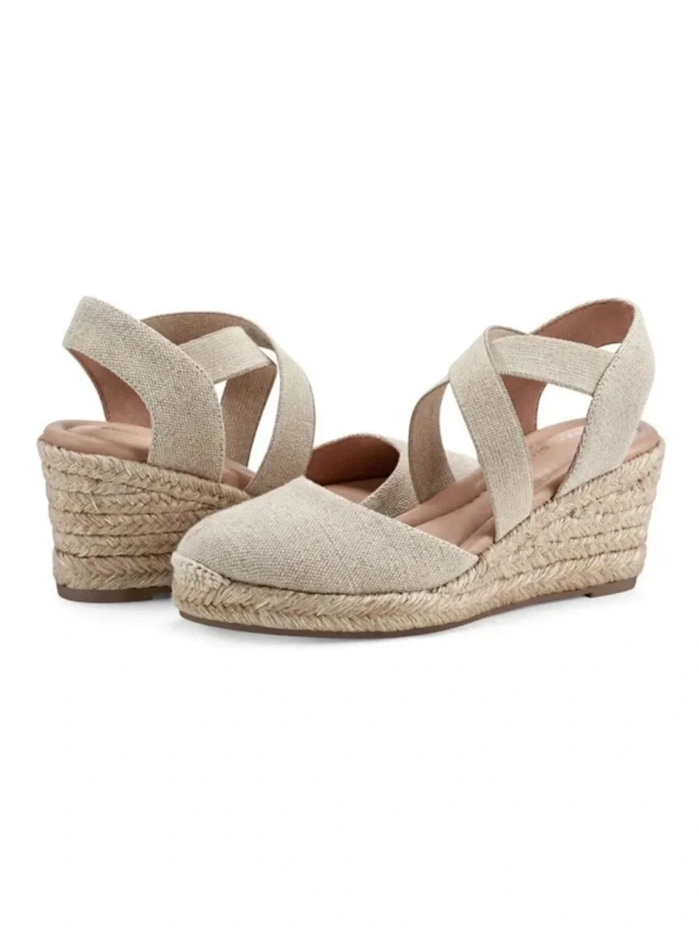 Easy Spirit Neutral Meza Natural Gold Sparkle Espadrille Wedge Sandals Sz 9 NIB